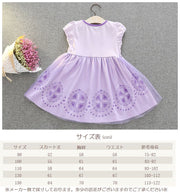 子供用 ワンピース ドレス 半袖 ラウンドネック Aライン フレアスカート 胸元リボン プリント ウエスト切り替え ウエストギャザー キャップスリーブ 袖口ギャザー オーガンジー チュール きれいめ 上品 可愛い かわいい キュート キッズ 子供服 子ども服 こども服 女の子 女児 90cm 100cm 110cm 120cm 130cm パーティー イベント 発表会 お呼ばれ