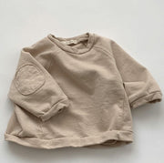 トレーナー 長袖 子供服 キッズ ベビー 女の子 男の子 プルオーバー クルーネック エルボーパッチ付き トップス ラウンドネック 丸首 女児 男児 こども服 カジュアル 無地 ソリッドカラー ラフ お出かけ 80 90 100 110 120 130