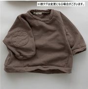 トレーナー 長袖 子供服 キッズ ベビー 女の子 男の子 プルオーバー クルーネック エルボーパッチ付き トップス ラウンドネック 丸首 女児 男児 こども服 カジュアル 無地 ソリッドカラー ラフ お出かけ 80 90 100 110 120 130