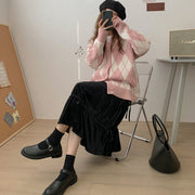 ニットカーディガン 長袖 カーディガン レディース 女性 トップス セーター 羽織り アーガイル柄 ゆったり ゆるシルエット カジュアル 前開き 前ボタン お洒落 お出かけ 普段使い 婦人服