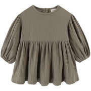 ワンピース キッズ ベビー 子供服 長袖 膝丈 フレア Aライン シンプル 無地 パフスリーブ 切り替え 丸首 ラウンドネック ギャザー ドレープ 後ろボタン 後ろ開き カジュアル かわいい 可愛い おしゃれ お洒落 普段着 普段使い 子ども こども 赤ちゃん 幼児 女の子 女児 ガールズ 春 秋 冬 80cm 90cm 100cm 110cm 120cm