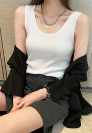 タンクトップ ノースリーブ レディース 大きいサイズ トップス インナー カットソー 部屋着 薄手 スリム Uネック リブ 無地