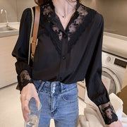 ブラウス シャツ 長袖 レース レディース 女性 トップス ボタン 前開き 花柄 透け感 シンプル カジュアル ビジネス オフィス 上品 エレガント 大人 華やか ホワイト ブラック 黒 白 着回し おしゃれ かわいい 婦人用 大きいサイズ