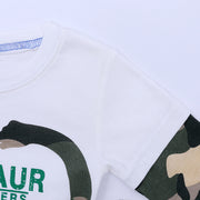 長袖Tシャツ カットソー キッズ ベビー 男の子 女の子 トップス 子供服 プリント 恐竜 ダイナソー 重ね着風 カモフラージュ風 迷彩 カジュアル かっこいい クール