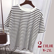Tシャツ 半袖Tシャツ カットソー レディース 女性用 プルオーバー 半袖 ラウンドネック ボーダー ストライプ ゆったり カジュアルコーデ かわいい おしゃれ