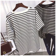 Tシャツ 半袖Tシャツ カットソー レディース 女性用 プルオーバー 半袖 ラウンドネック ボーダー ストライプ ゆったり カジュアルコーデ かわいい おしゃれ
