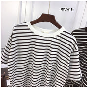 Tシャツ 半袖Tシャツ カットソー レディース 女性用 プルオーバー 半袖 ラウンドネック ボーダー ストライプ ゆったり カジュアルコーデ かわいい おしゃれ