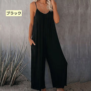 オールインワン ノースリーブ キャミソール つなぎ ロング丈 フレアパンツ レディース 女性 シンプル 単色 おしゃれ 大人っぽい 体系カバー リゾート ワイドパンツ かわいい 無地 ゆったり 婦人用