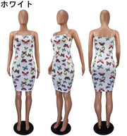 ワンピース タイト キャミソールワンピース レディース 女性 大きいサイズ ミニワンピース ミニ丈 ショート丈 ノースリーブ 袖なし 蝶 総柄 お洒落 夏 お出かけ 普段使い 婦人服 ブラック ホワイト ブルー