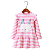 ワンピース 子供服 キッズ 女の子 長袖 肩フリル ギャザー ボーダー柄 裏毛 ウサギ かわいい おしゃれ お出かけ 普段使い 通園 通学