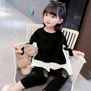 トレーナー 長袖 キッズ ベビー 子供 女の子 トップス ラウンドネック 生地切り替え 無地 シンプル ゆるシルエット ゆったり カジュアル お洒落 お出かけ 普段使い 子供服 女児 ブラック ホワイト