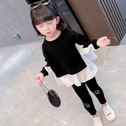 トレーナー 長袖 キッズ ベビー 子供 女の子 トップス ラウンドネック 生地切り替え 無地 シンプル ゆるシルエット ゆったり カジュアル お洒落 お出かけ 普段使い 子供服 女児 ブラック ホワイト