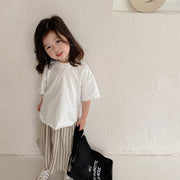 カットソー チュニック Tシャツ 半袖 子供 キッズ ジュニア トップス ラウンドネック テールカット 単色 無地 シンプル 着回し カジュアル お洒落 子供服