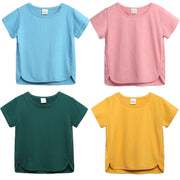キッズTシャツ  男の子 女の子 ベビー キッズ 子供服 半袖 丸首 カットソー 裾スリット カジュアル 通園 通学 カラー6種類 マカロンカラー ソリッドカラー かわいい