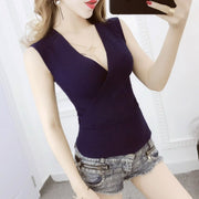 ニット ノースリーブ カシュクール Ｖネック サマーニット レディース トップス セクシー シンプル 無地 カラバリ豊富