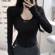 カットソー レディース 女性用 トップス 長袖 Uネック 無地 薄手 フィット感 伸縮性 シンプル カジュアル おしゃれ お出かけ 通勤 普段使い 婦人用 春 秋
