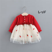 ワンピース 長袖 ベビー キッズ 子供服 女の子 レース ボタン フリル パイナップル ふんわり おしゃれ おでかけ 春 秋