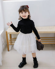 カットソー キッズ 子供服 子ども服 女の子 男の子 トップス 長袖 長そで ハイネック プルオーバー とっくり 無地 ホワイト ブラック ピンク シンプル カジュアル シック フォーマル かわいい キュート 秋 冬