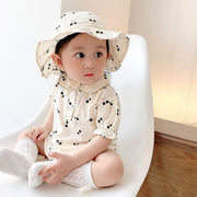 ロンパース カバーオール 半袖 帽子セット ぼうし ベビー服 ベビー キッズ 赤ちゃん 乳児 女の子 子供服 スナップボタン 襟付き さくらんぼ チェリー プリント 可愛い かわいい