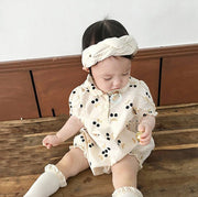 ロンパース カバーオール 半袖 帽子セット ぼうし ベビー服 ベビー キッズ 赤ちゃん 乳児 女の子 子供服 スナップボタン 襟付き さくらんぼ チェリー プリント 可愛い かわいい