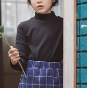 長袖カットソー ロングTシャツ ロンT キッズ ジュニア 子供服 トップス ハイネック 起毛 防寒 暖かい 秋冬 無地 シンプル