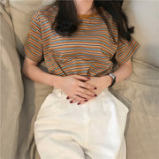 Tシャツ カットソー レディース 女性 トップス 半袖 クルーネック ボーダー 縞柄 シマシマ カジュアル 普段使い おでかけ 大きいサイズ プルオーバー 定番 かわいい おしゃれ
