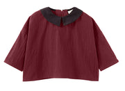プルオーバーブラウス 7分袖ブラウス スモック 子供服 こども服 トップス 襟付き 女の子 女児 キッズ 幼児 無地 バイカラー 可愛い おしゃれ ガーリー 80cm 90cm 95cm 100cm 110cm
