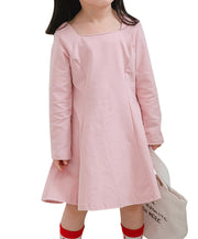 ワンピース ワンピ 長袖 フレア 膝丈 スクエアネック キッズ 子供服 女の子 無地 単色 シンプル かわいい おしゃれ 80 90 100 110 120 130cm