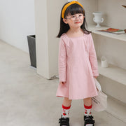 ワンピース ワンピ 長袖 フレア 膝丈 スクエアネック キッズ 子供服 女の子 無地 単色 シンプル かわいい おしゃれ 80 90 100 110 120 130cm