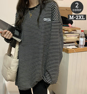 カットソー 長袖Tシャツ ロンT ロングTシャツ レディース 女性用 ボーダー しましま ドロップショルダー 大きいサイズ有 丸首 ラウンドネック おしゃれ かわいい カジュアル デイリー 普段使い 定番 シンプル