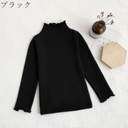 カットソー 長袖 シャツ キッズ ジュニア 女子 女の子 トップス ハイネック シンプル 無地 着回し 合わせやすい 定番 カジュアル 普段使い カラバリ豊富