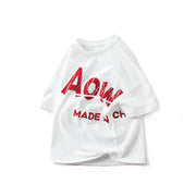 Tシャツ ラウンドネック 半袖 子供服 子供 キッズ 男の子 女の子 プリント 英字 夏服 かわいい 普段着 デイリー ファッション おしゃれ お出かけ