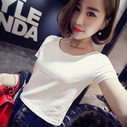 カットソー Tシャツ 半袖 レディース 女性 女子 トップス ボートネック ショート丈 シンプル 無地 すっきり へそ出し おしゃれ 着回し カジュアル かわいい 夏
