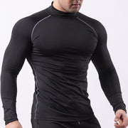 コンプレッション スポーツウエア ハイネック 長袖Tシャツ インナー トップス メンズ コンプレッションウエア 無地 バイカラー ライン スリム フィット トレーニングウエア 吸汗 速乾 男性用 アンダーウエア