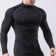 コンプレッション スポーツウエア ハイネック 長袖Tシャツ インナー トップス メンズ コンプレッションウエア 無地 バイカラー ライン スリム フィット トレーニングウエア 吸汗 速乾 男性用 アンダーウエア