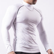 コンプレッション スポーツウエア ハイネック 長袖Tシャツ インナー トップス メンズ コンプレッションウエア 無地 バイカラー ライン スリム フィット トレーニングウエア 吸汗 速乾 男性用 アンダーウエア