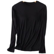 Tシャツ カップ付き レディース 長袖 カットソー ブラトップ プルオーバー 大きいサイズ ラウンドネック 無地 シンプル トップス インナー