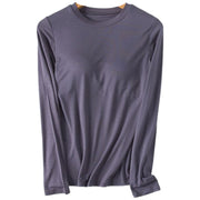 Tシャツ カップ付き レディース 長袖 カットソー ブラトップ プルオーバー 大きいサイズ ラウンドネック 無地 シンプル トップス インナー