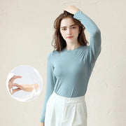 Tシャツ カップ付き レディース 長袖 カットソー ブラトップ プルオーバー 大きいサイズ ラウンドネック 無地 シンプル トップス インナー