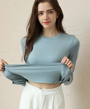 Tシャツ カップ付き レディース 長袖 カットソー ブラトップ プルオーバー 大きいサイズ ラウンドネック 無地 シンプル トップス インナー