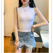 カットソー レディース 女性 婦人 大きいサイズ トップス ノースリーブ ハイネック 無地 単色 シンプル かわいい おしゃれ 上品 大人女子