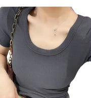 カットソー 半袖 Tシャツ レディース 女性 トップス Uネック リブ 無地 単色 シンプル 着回し お洒落 カジュアル お出かけ 普段使い 婦人服