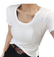 カットソー 半袖 Tシャツ レディース 女性 トップス Uネック リブ 無地 単色 シンプル 着回し お洒落 カジュアル お出かけ 普段使い 婦人服