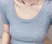 カットソー 半袖 Tシャツ レディース 女性 トップス Uネック リブ 無地 単色 シンプル 着回し お洒落 カジュアル お出かけ 普段使い 婦人服