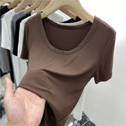 カットソー 半袖 Tシャツ レディース 女性 トップス Uネック リブ 無地 単色 シンプル 着回し お洒落 カジュアル お出かけ 普段使い 婦人服