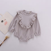 ロンパース カバーオール ベビー 赤ちゃん 乳児 子供用 ベビー服 女の子 長袖 フリル 後ろボタン 股ボタン 袖口ゴム かわいい