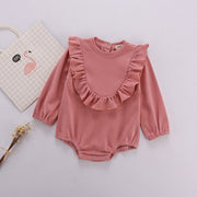 ロンパース カバーオール ベビー 赤ちゃん 乳児 子供用 ベビー服 女の子 長袖 フリル 後ろボタン 股ボタン 袖口ゴム かわいい