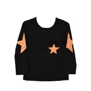 長袖Tシャツ カットソー ロンT プリントTシャツ 子供服 男の子 女の子 男児 女児 薄手 トップス スター柄 星柄 バックプリント クルーネック リンクコーデ お揃い 胸ポケット 可愛い ボーイッシュ おしゃれ  お出掛け 外出 部屋着 パジャマ 室内 90cm 100cm 110cm 120cm 130cm140cm 150cm 160cm