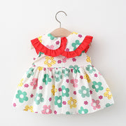 ワンピース 子供服 ベビー キッズ 女の子 アクセサリー付き 2点セット ノースリーブ 花柄 フリル フラワー 丸襟 かわいい フレア 切り替え キュート 赤ちゃん こども用