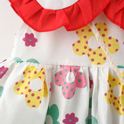 ワンピース 子供服 ベビー キッズ 女の子 アクセサリー付き 2点セット ノースリーブ 花柄 フリル フラワー 丸襟 かわいい フレア 切り替え キュート 赤ちゃん こども用